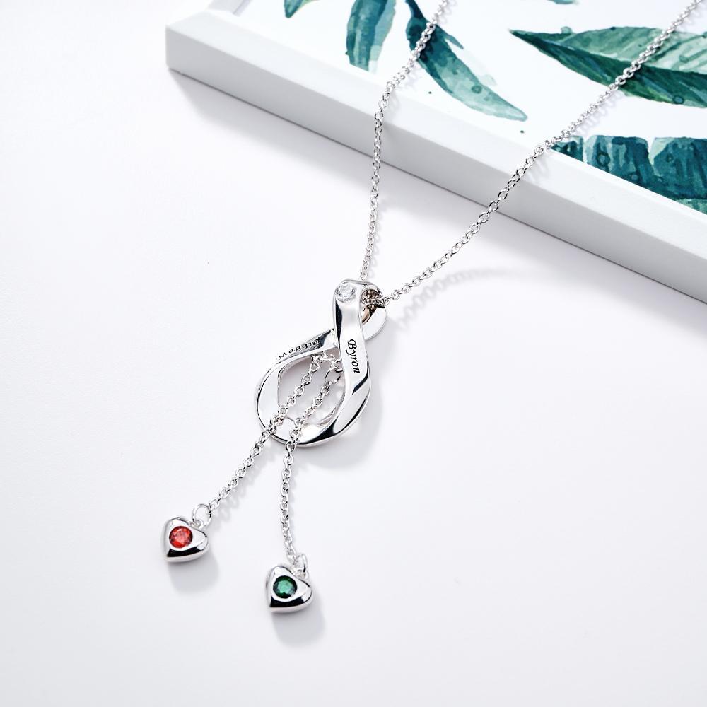 Elegant Engraved Necklace With Heart Birthstone Pendant Jewelry For Her - yournamenecklaceuk