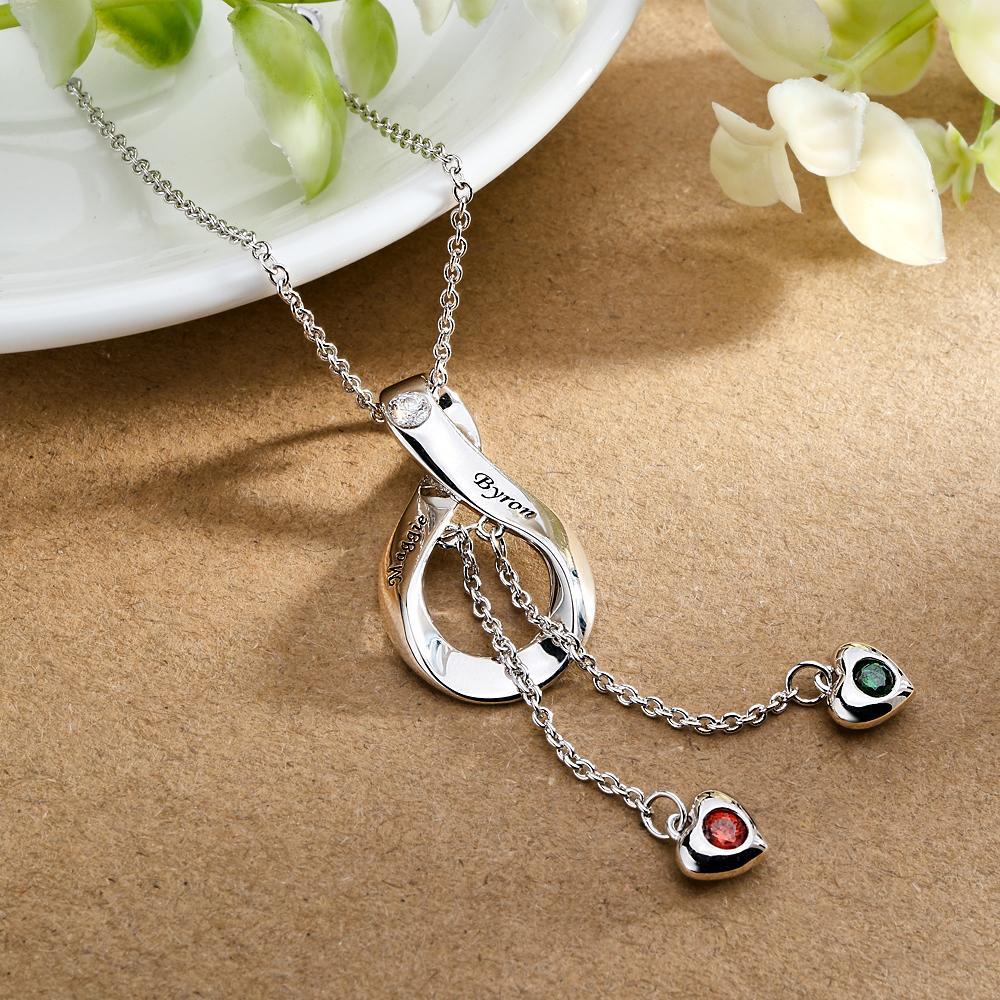 Elegant Engraved Necklace With Heart Birthstone Pendant Jewelry For Her - yournamenecklaceuk