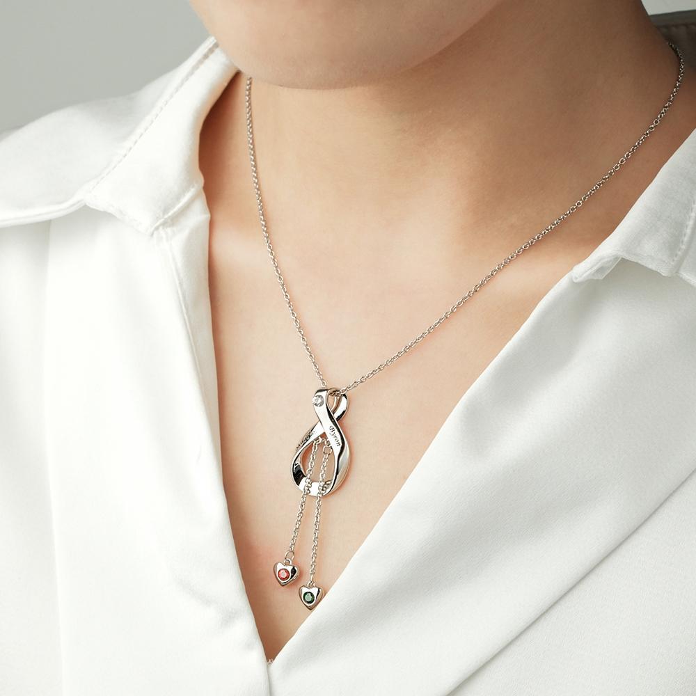 Elegant Engraved Necklace With Heart Birthstone Pendant Jewelry For Her - yournamenecklaceuk