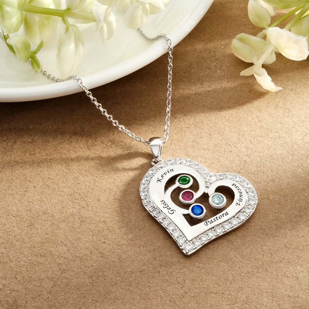 Engravable Heart Hollow Out Necklace WIth Zircon Decor Family Gifts - yournamenecklaceuk