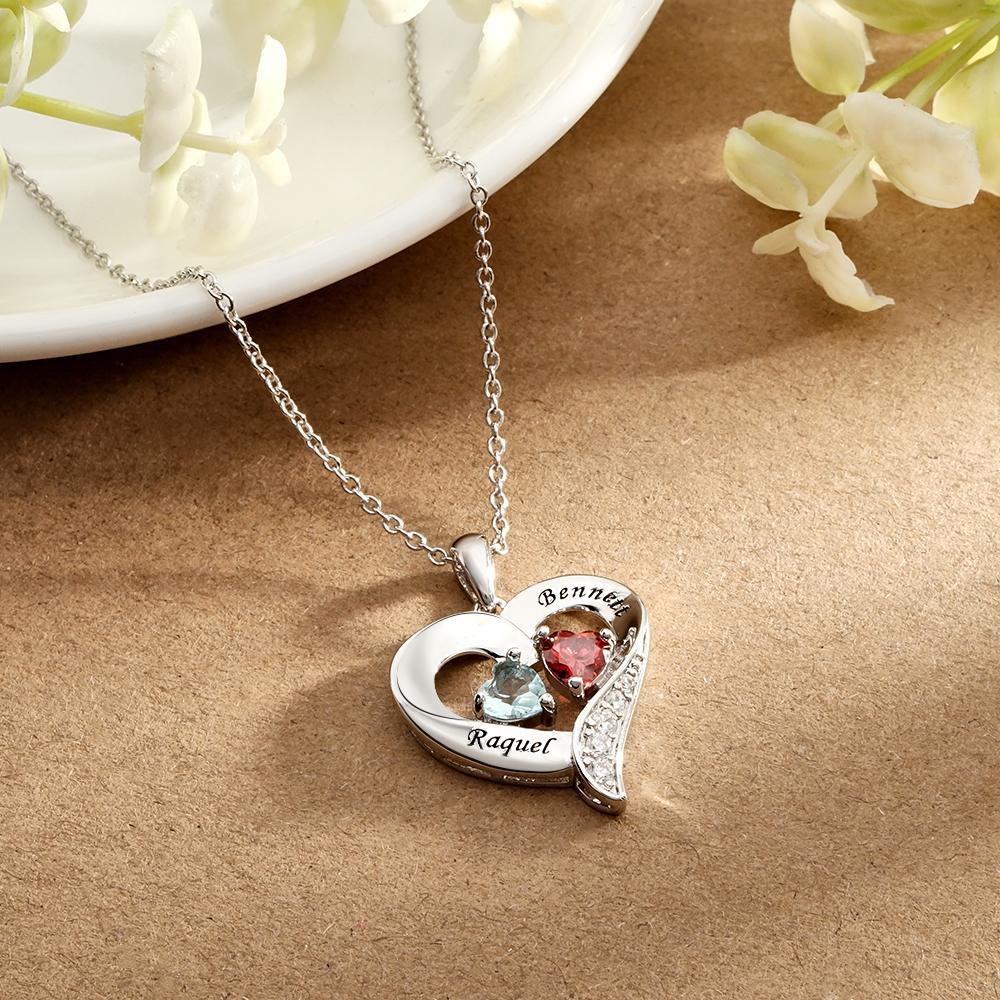 Engravable Birthstone Necklace Hollow Out Heart Pendant Jewelry Gifts For Her - yournamenecklaceuk