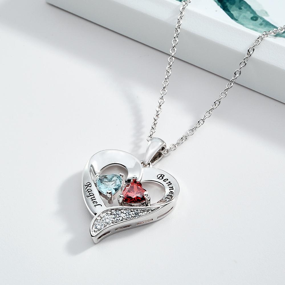 Engravable Birthstone Necklace Hollow Out Heart Pendant Jewelry Gifts For Her - yournamenecklaceuk