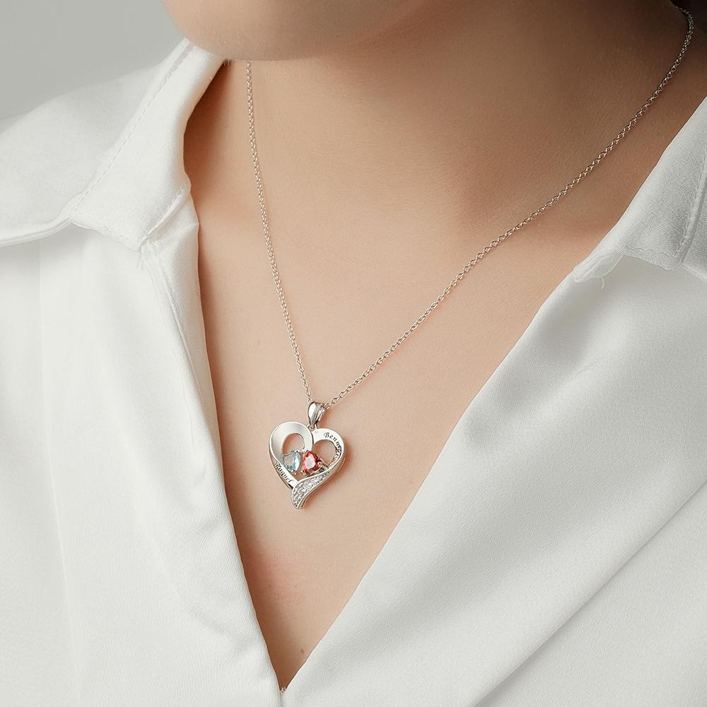 Engravable Birthstone Necklace Hollow Out Heart Pendant Jewelry Gifts For Her - yournamenecklaceuk