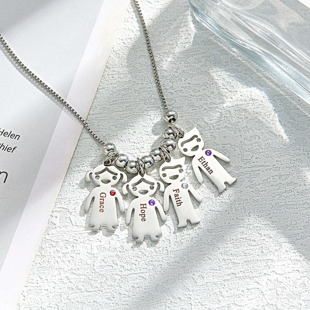 Mother's Necklace with Engravable Birthstone Children's Charms - yournamenecklaceuk
