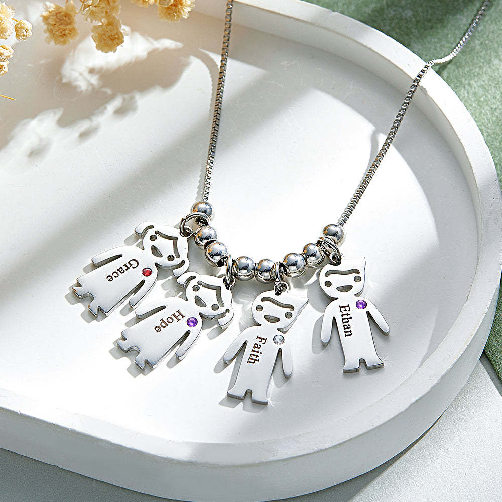 Mother's Necklace with Engravable Birthstone Children's Charms - yournamenecklaceuk
