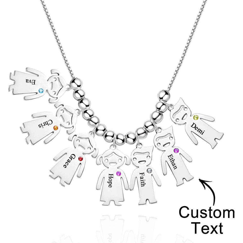 Mother's Necklace with Engravable Birthstone Children's Charms - yournamenecklaceuk