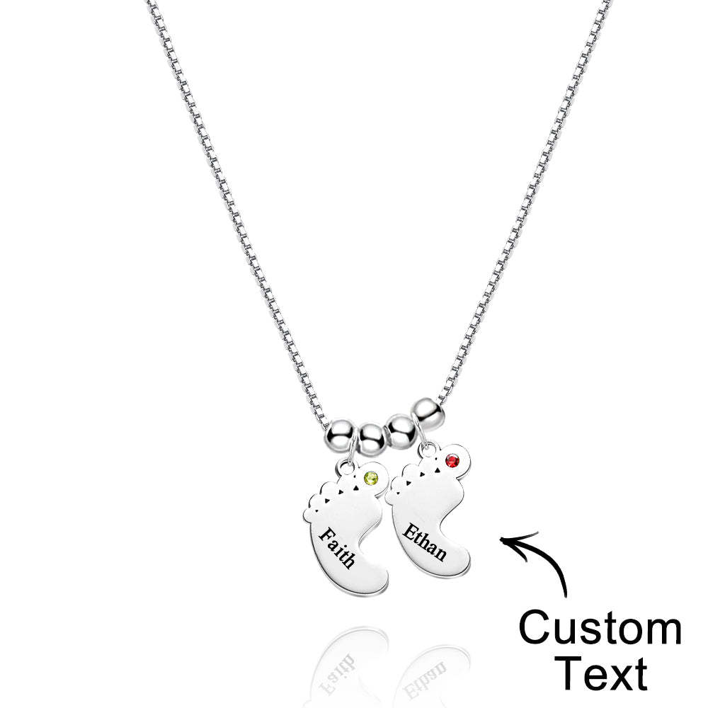 Custom Name Birthstone Baby Feet Charm Necklace For Christmas - yournamenecklaceuk