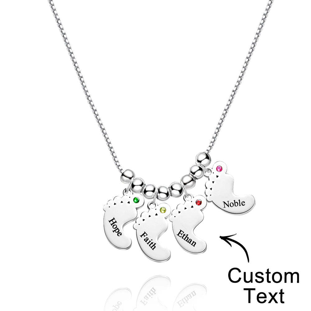 Custom Name Birthstone Baby Feet Charm Necklace For Christmas - yournamenecklaceuk