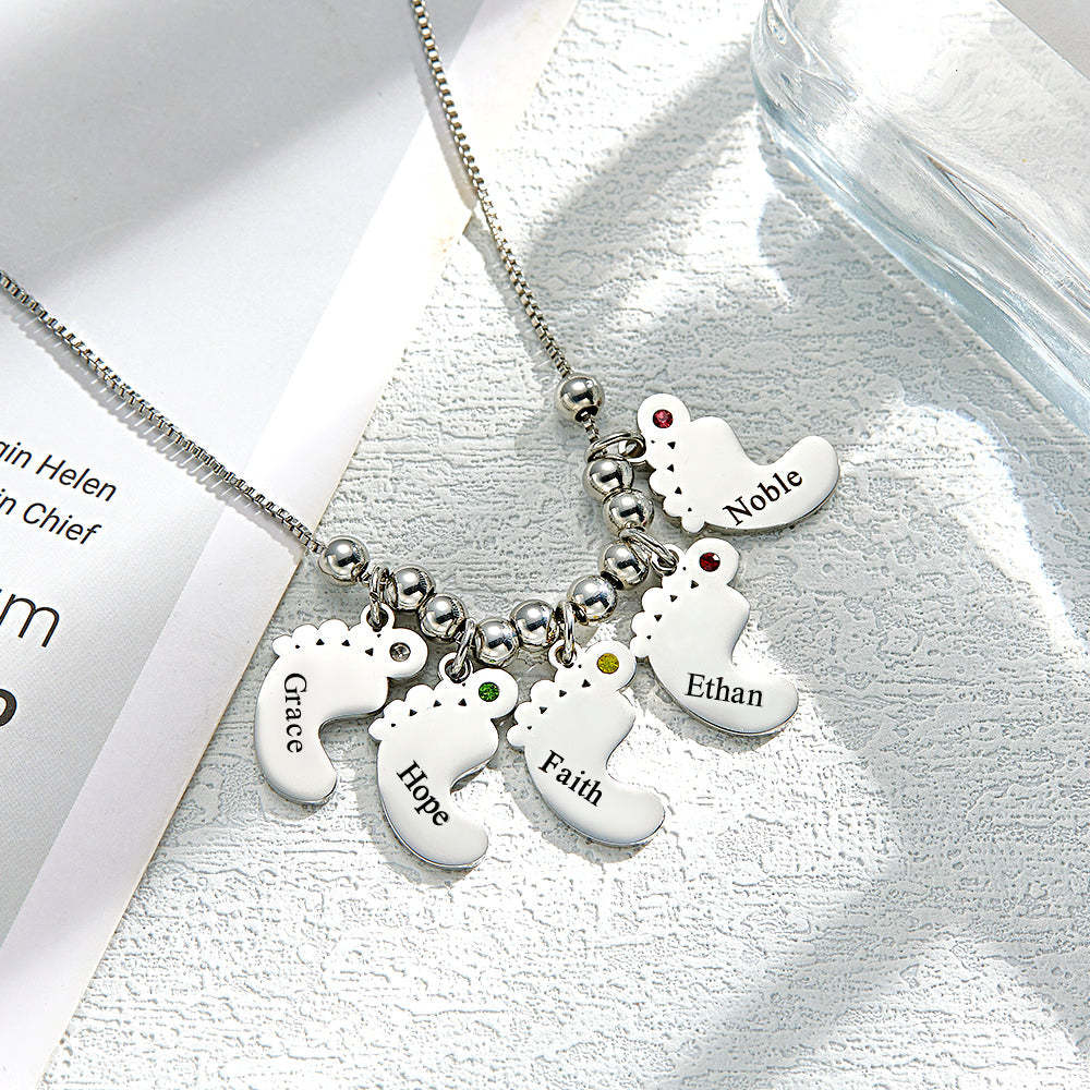 Custom Name Birthstone Baby Feet Charm Necklace For Christmas - yournamenecklaceuk