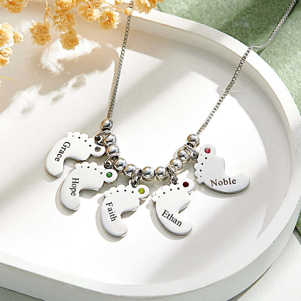 Custom Name Birthstone Baby Feet Charm Necklace For Christmas - yournamenecklaceuk
