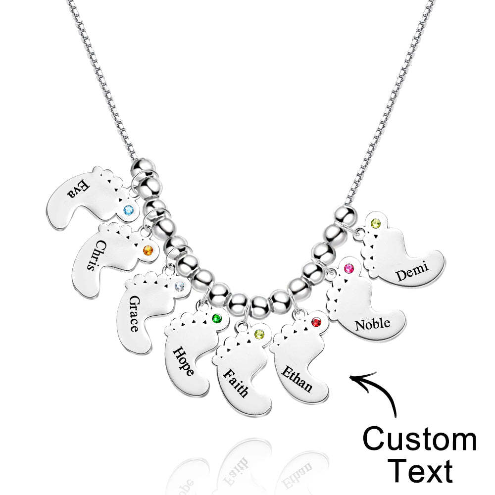 Custom Name Birthstone Baby Feet Charm Necklace For Christmas - yournamenecklaceuk