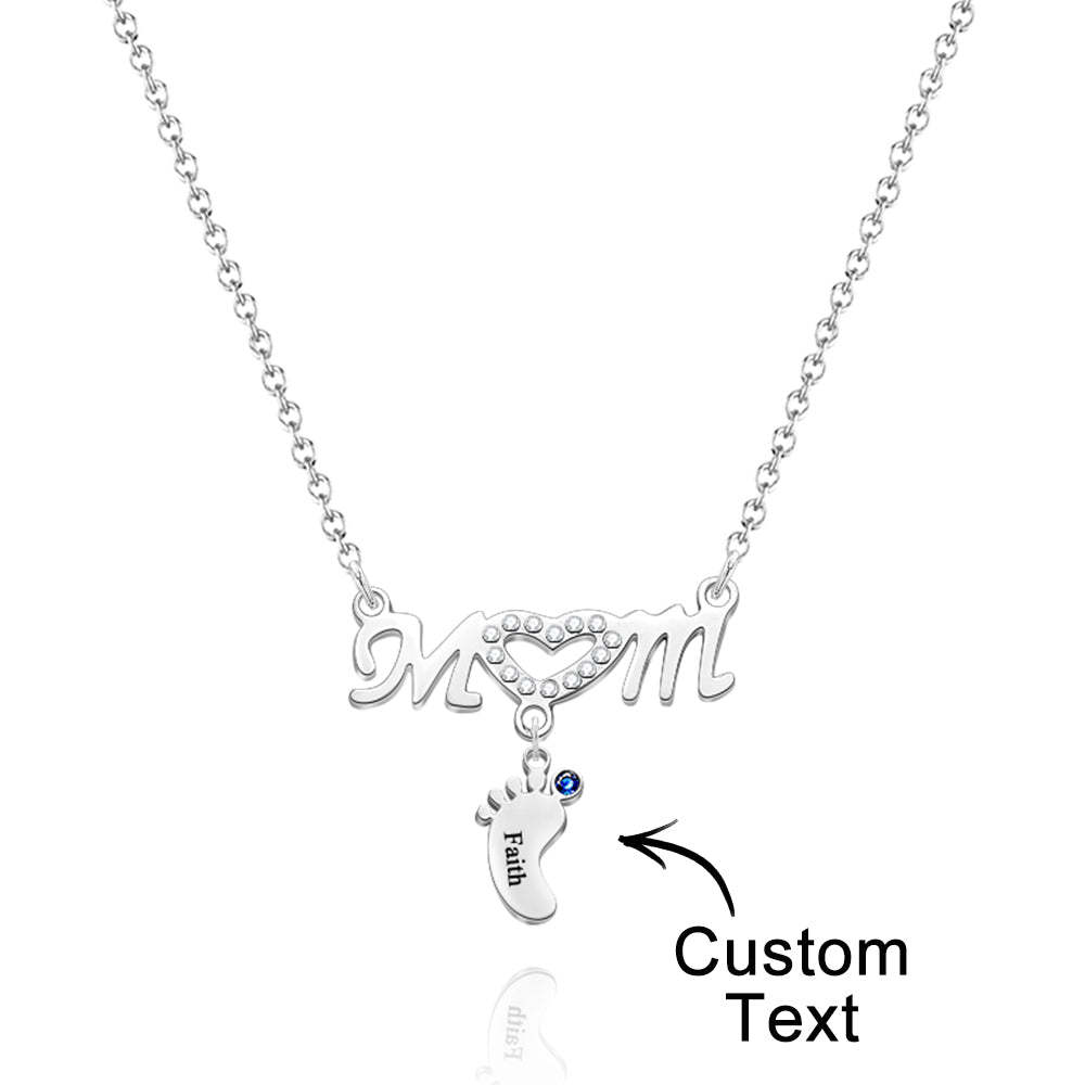 Mother's Necklace With Small Custom Name & Birthstone Baby Foot Charms - yournamenecklaceuk