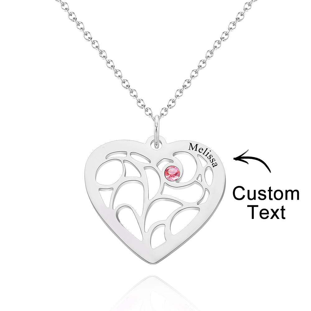 Engraved 1-5 Names Birthstone Family Tree Personalized Heart Shaped Pendant Christmas Day Gifts - yournamenecklaceuk