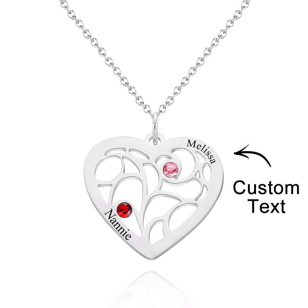 Engraved 1-5 Names Birthstone Family Tree Personalized Heart Shaped Pendant Christmas Day Gifts - yournamenecklaceuk