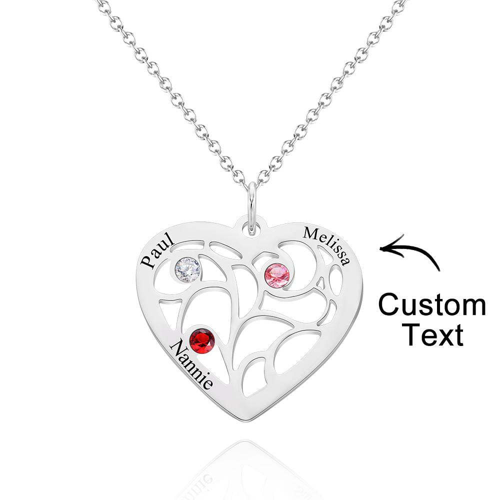 Engraved 1-5 Names Birthstone Family Tree Personalized Heart Shaped Pendant Christmas Day Gifts - yournamenecklaceuk