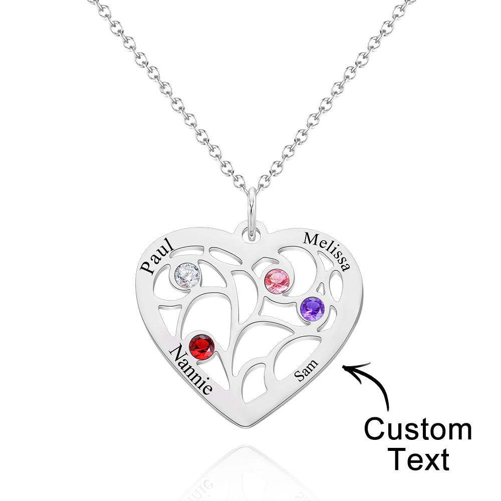 Engraved 1-5 Names Birthstone Family Tree Personalized Heart Shaped Pendant Christmas Day Gifts - yournamenecklaceuk