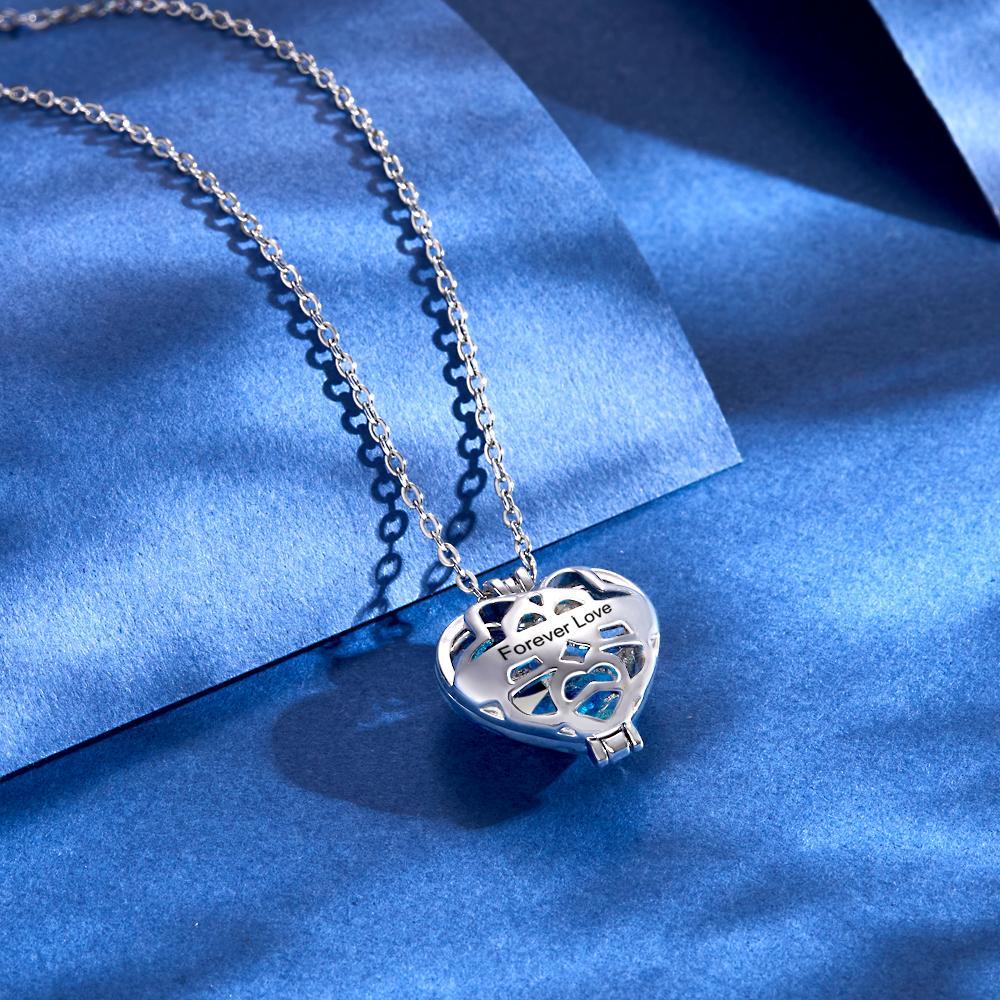 Custom Engraved Birthstone Necklace Hollow Heart-Shaped Floating Birthstone Pendant for Women - yournamenecklaceuk