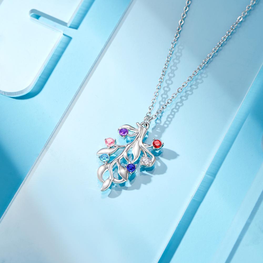 Custom Birthstone Necklace Diamond Tree Commemorate Gifts - yournamenecklaceuk