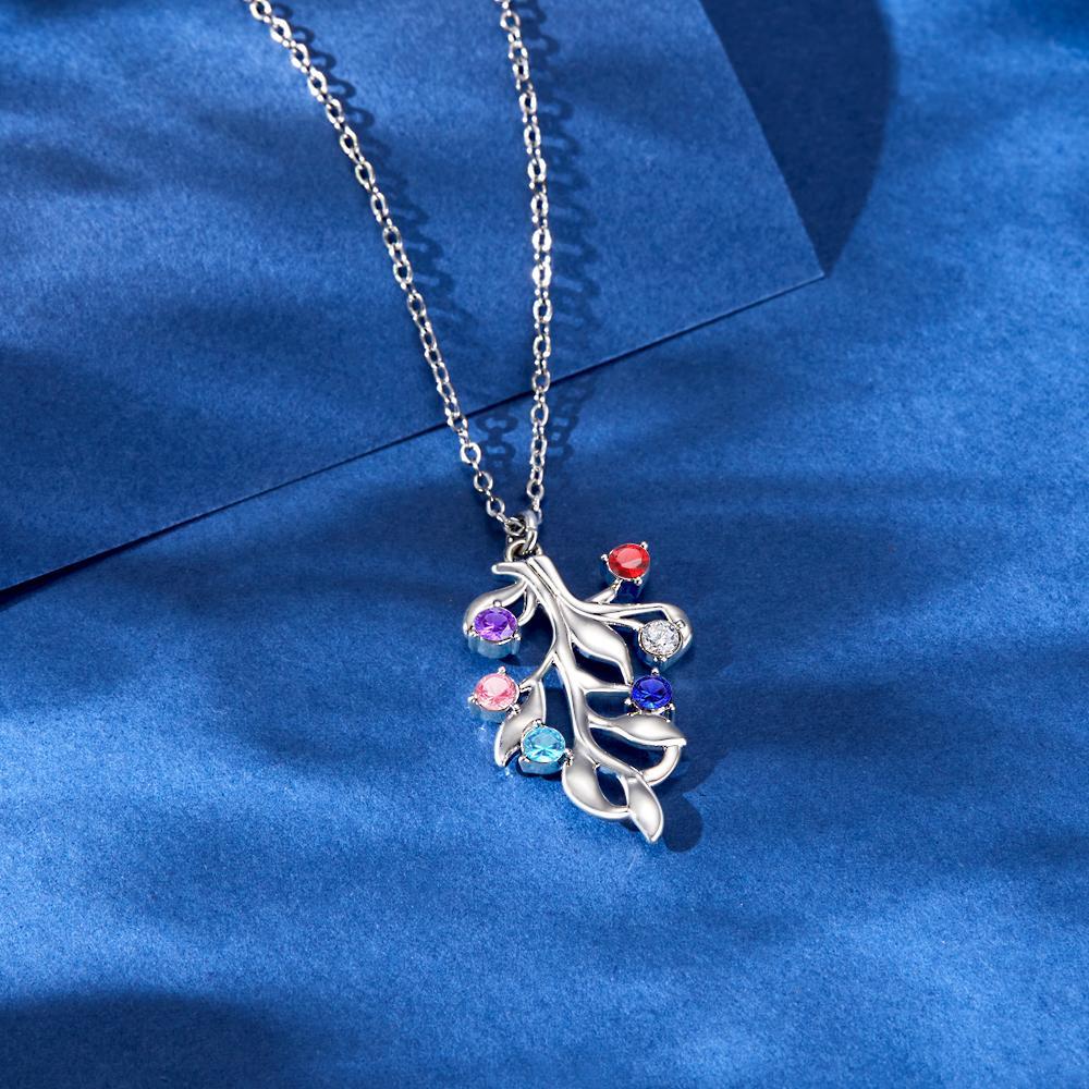 Custom Birthstone Necklace Diamond Tree Commemorate Gifts - yournamenecklaceuk
