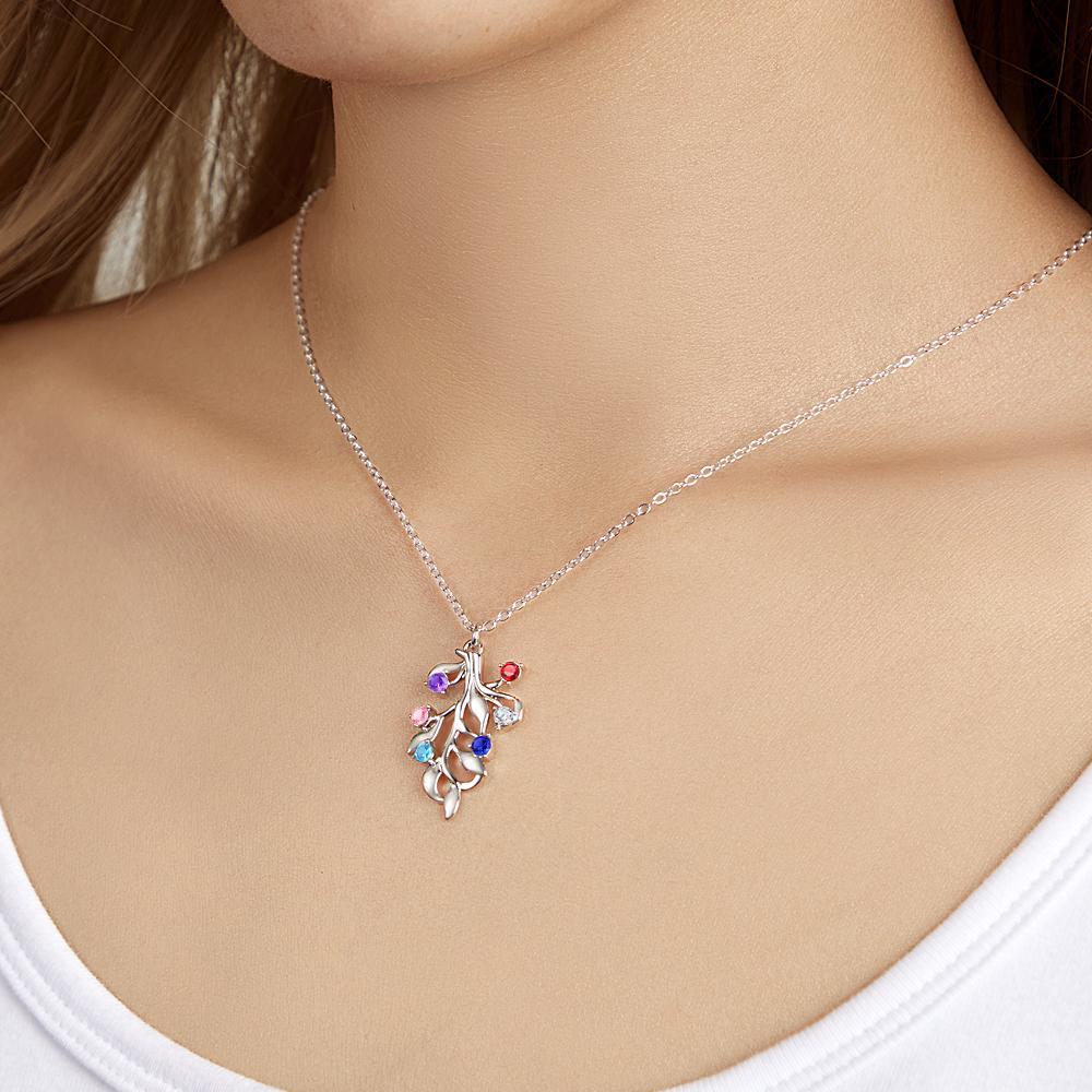 Custom Birthstone Necklace Diamond Tree Commemorate Gifts - yournamenecklaceuk