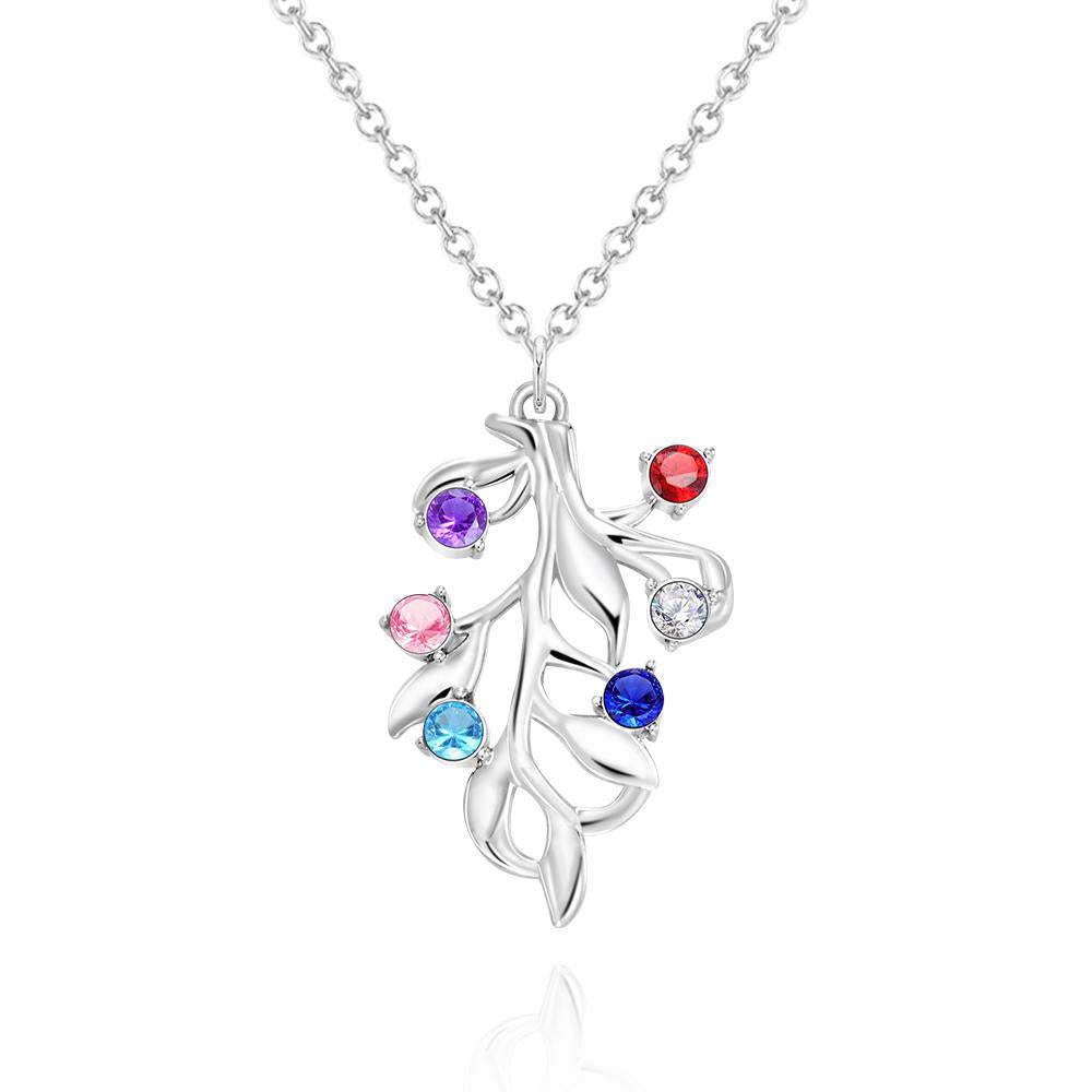 Custom Birthstone Necklace Diamond Tree Commemorate Gifts - yournamenecklaceuk