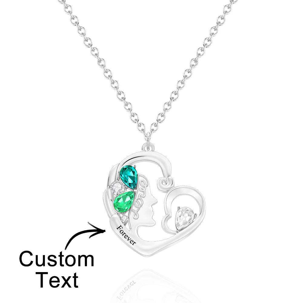 Custom Birthstone Women Necklace Personalized Engraved Heart Charm Gifts - yournamenecklaceuk