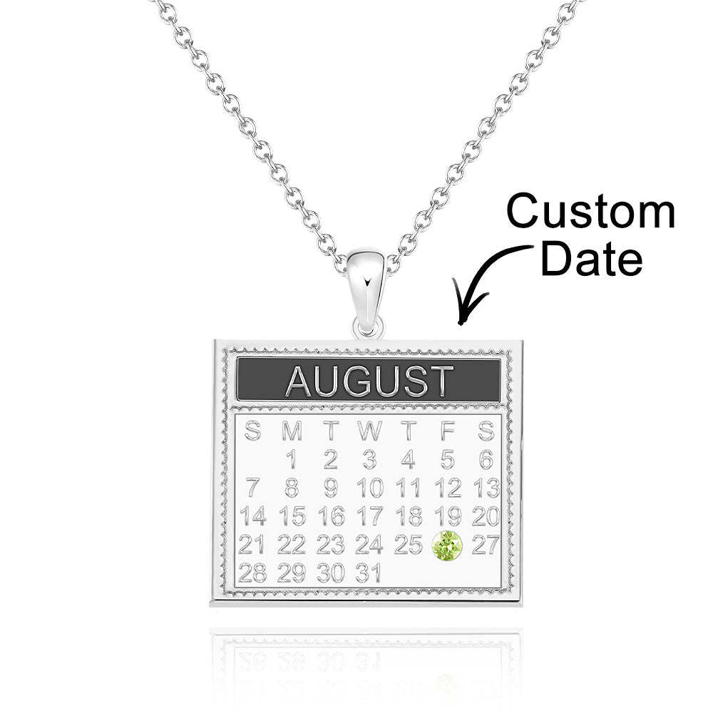 Personalized Calendar Necklace with Birthstone Save The Date Pendant Anniversary Gifts - yournamenecklaceuk