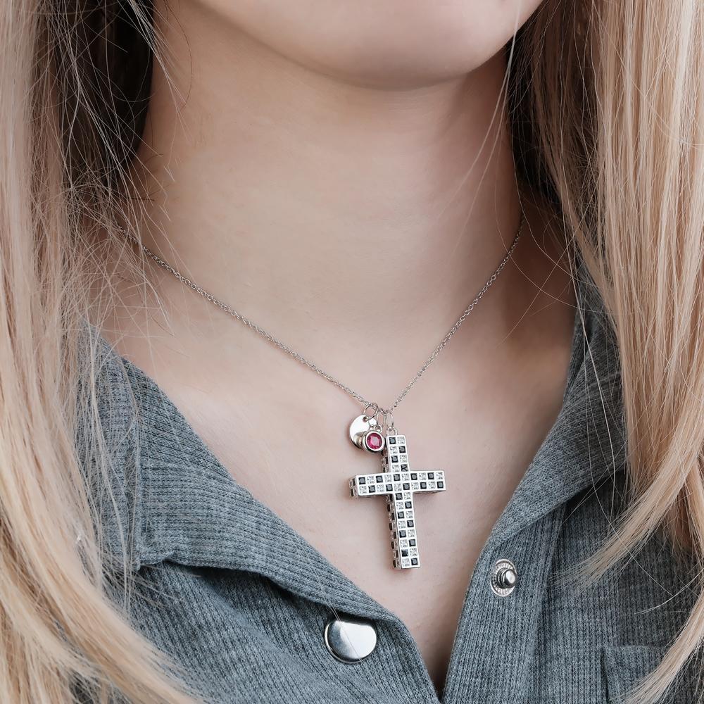 Custom Birthstone Letter Necklace Checkered Flag Cross Unique Gifts - yournamenecklaceuk