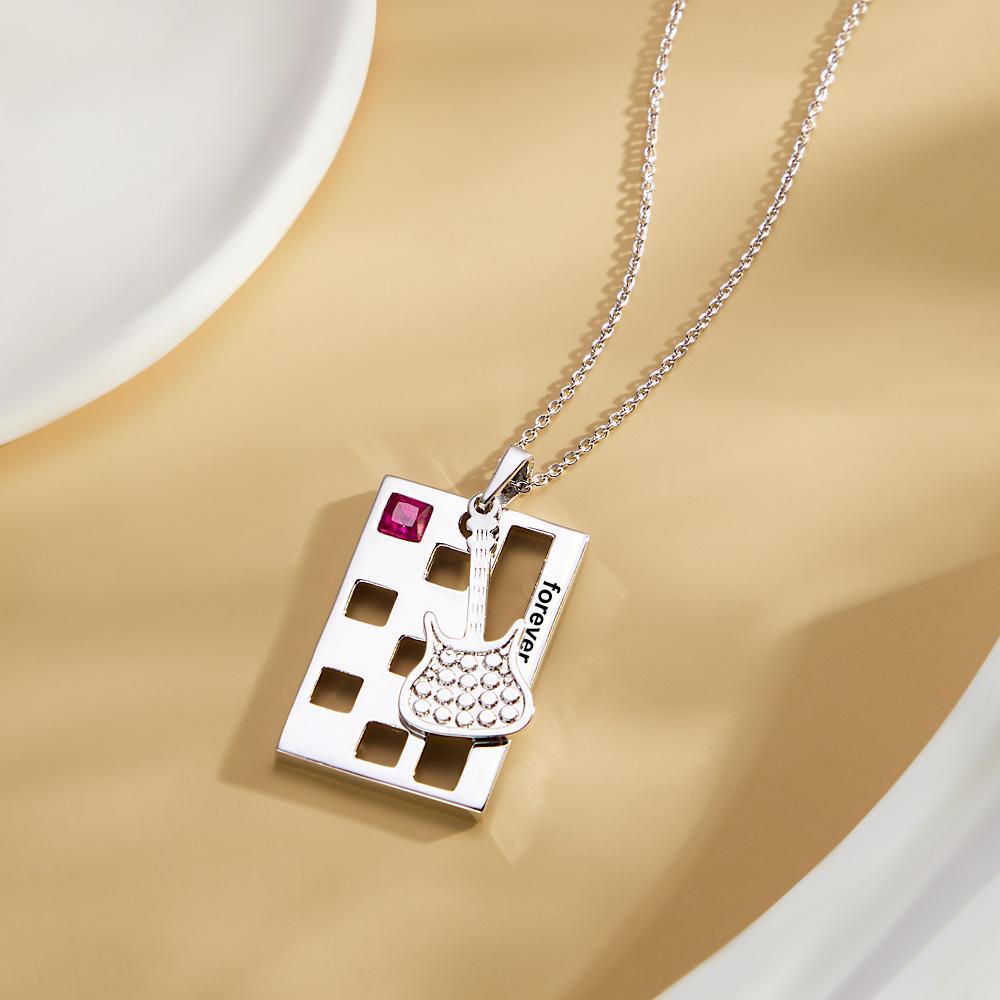 Custom Engraved Birthstone Necklace Forever Love Guitar Music Gifts - yournamenecklaceuk