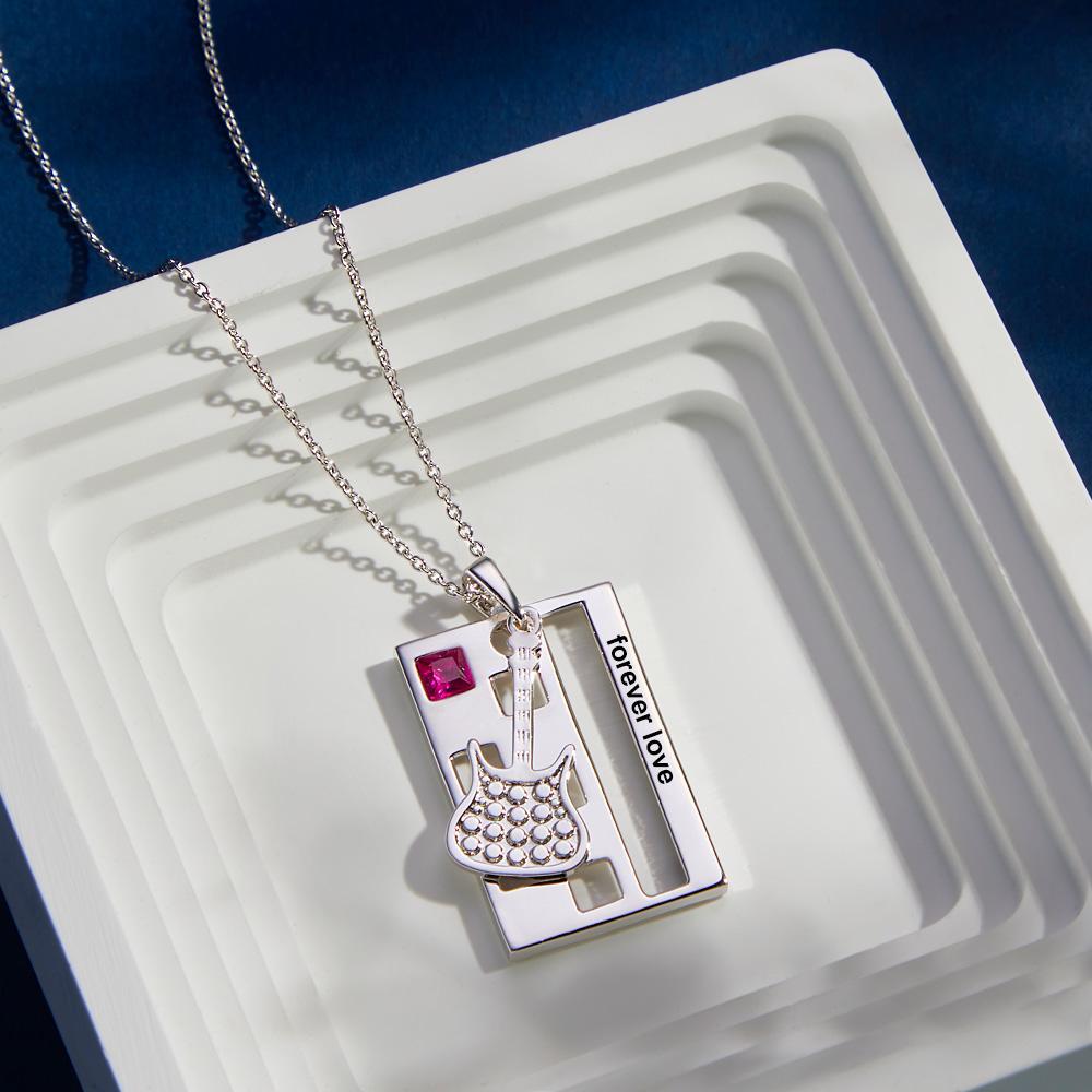 Custom Engraved Birthstone Necklace Forever Love Guitar Music Gifts - yournamenecklaceuk