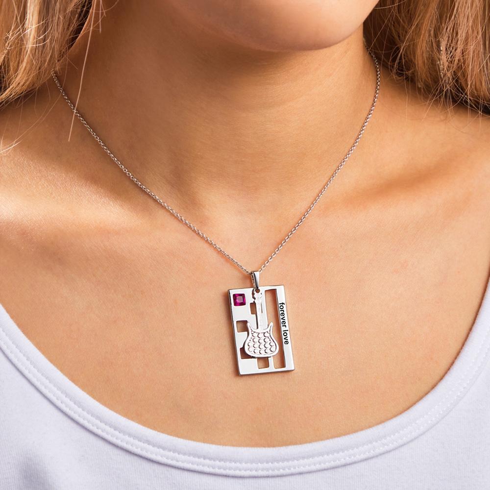 Custom Engraved Birthstone Necklace Forever Love Guitar Music Gifts - yournamenecklaceuk