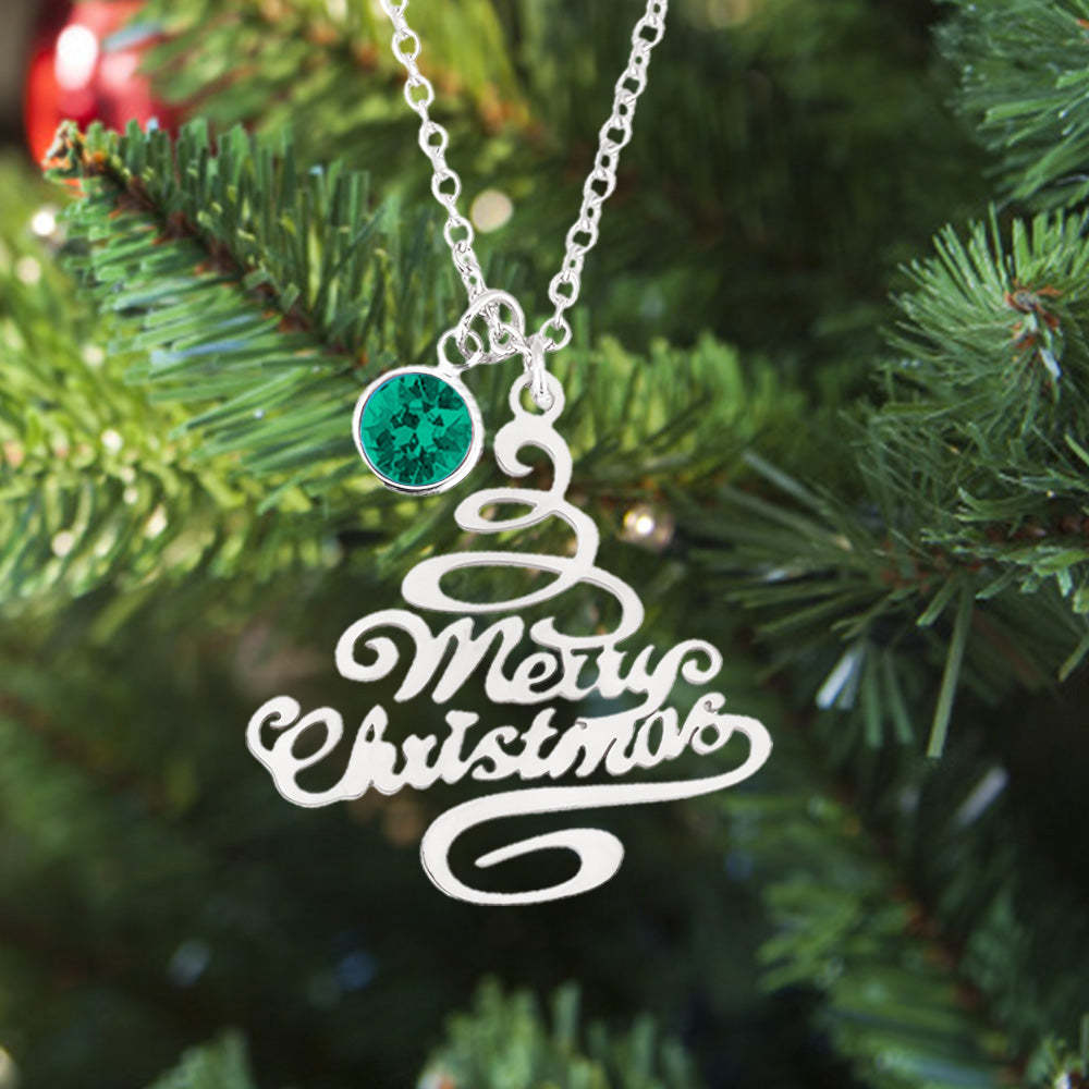 Personalized Christmas Tree Birthstone Necklace Christmas Gift for Her - yournamenecklaceuk