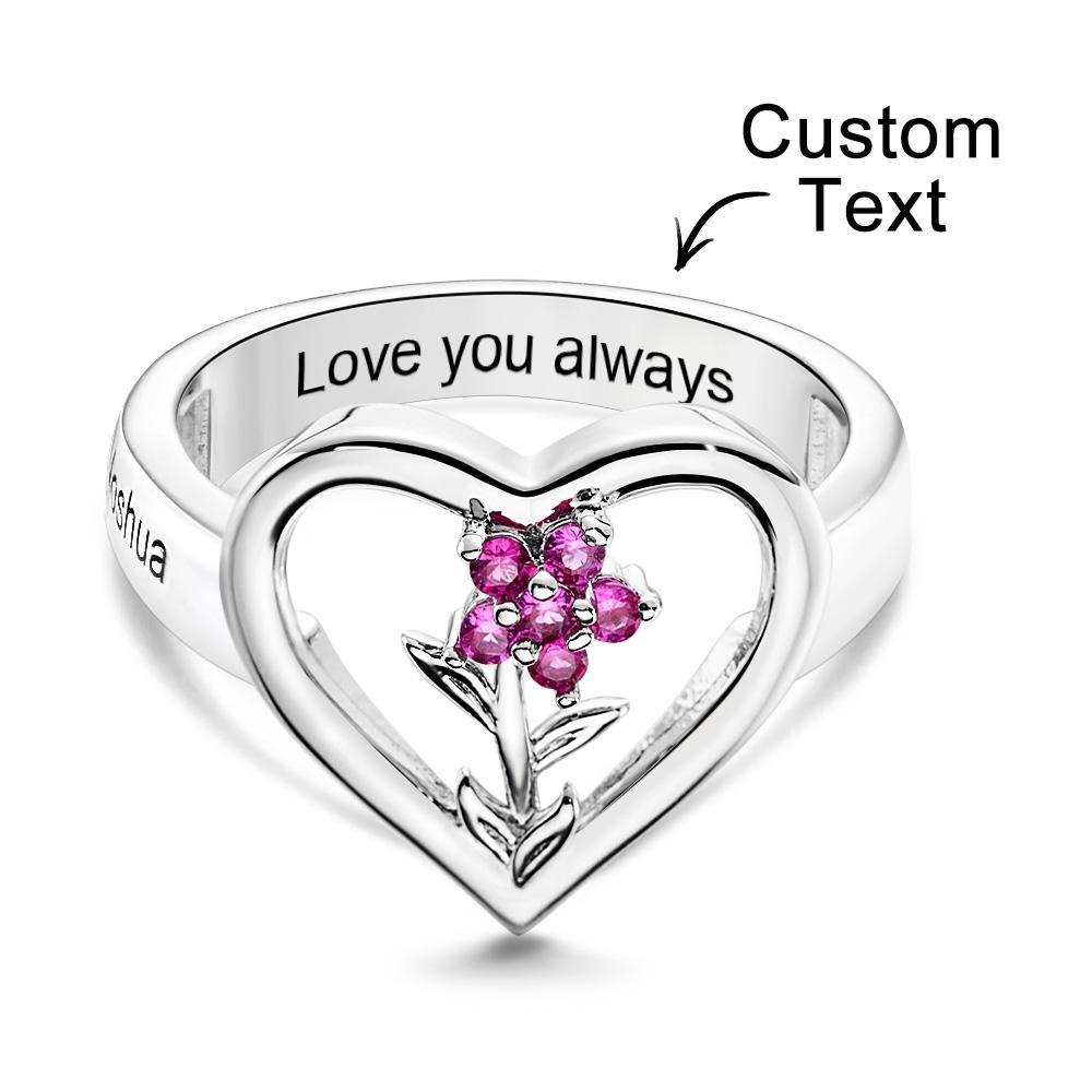 Custom Birthstone Engraved Rings Creative Flowers Silver Gifts - yournamenecklaceuk