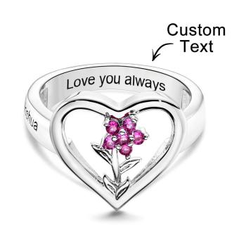 Custom Birthstone Engraved Rings Creative Flowers Silver Gifts - yournamenecklaceuk