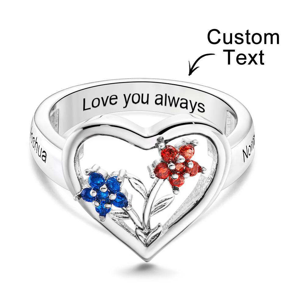 Custom Birthstone Engraved Rings Creative Flowers Silver Gifts - yournamenecklaceuk