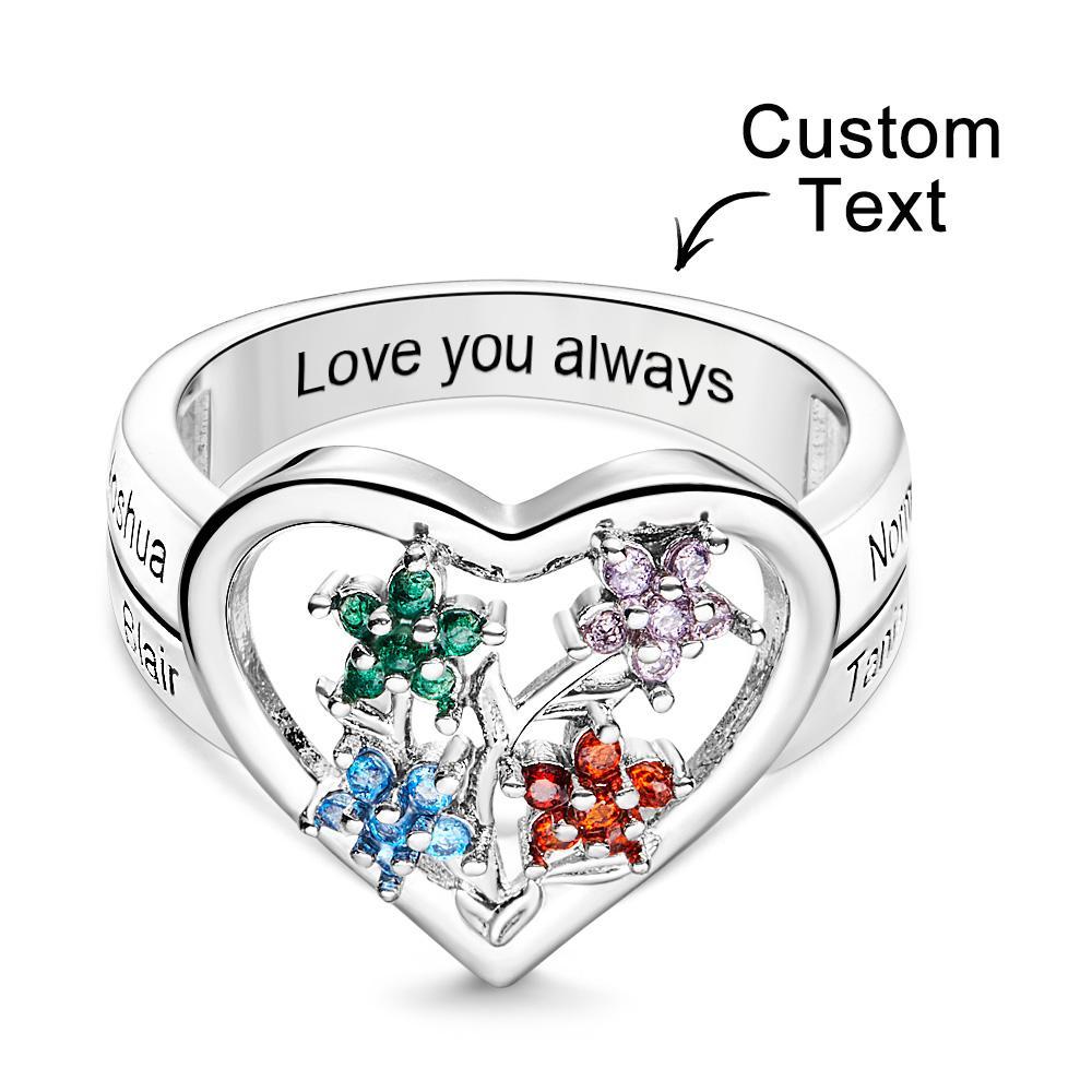 Custom Birthstone Engraved Rings Creative Flowers Silver Gifts - yournamenecklaceuk