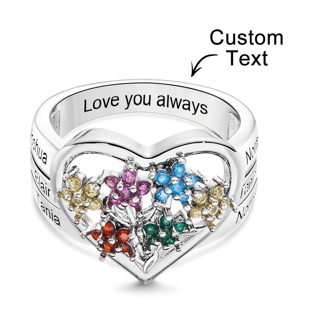 Custom Birthstone Engraved Rings Creative Flowers Silver Gifts - yournamenecklaceuk