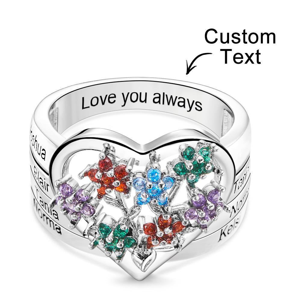 Custom Birthstone Engraved Rings Creative Flowers Silver Gifts - yournamenecklaceuk