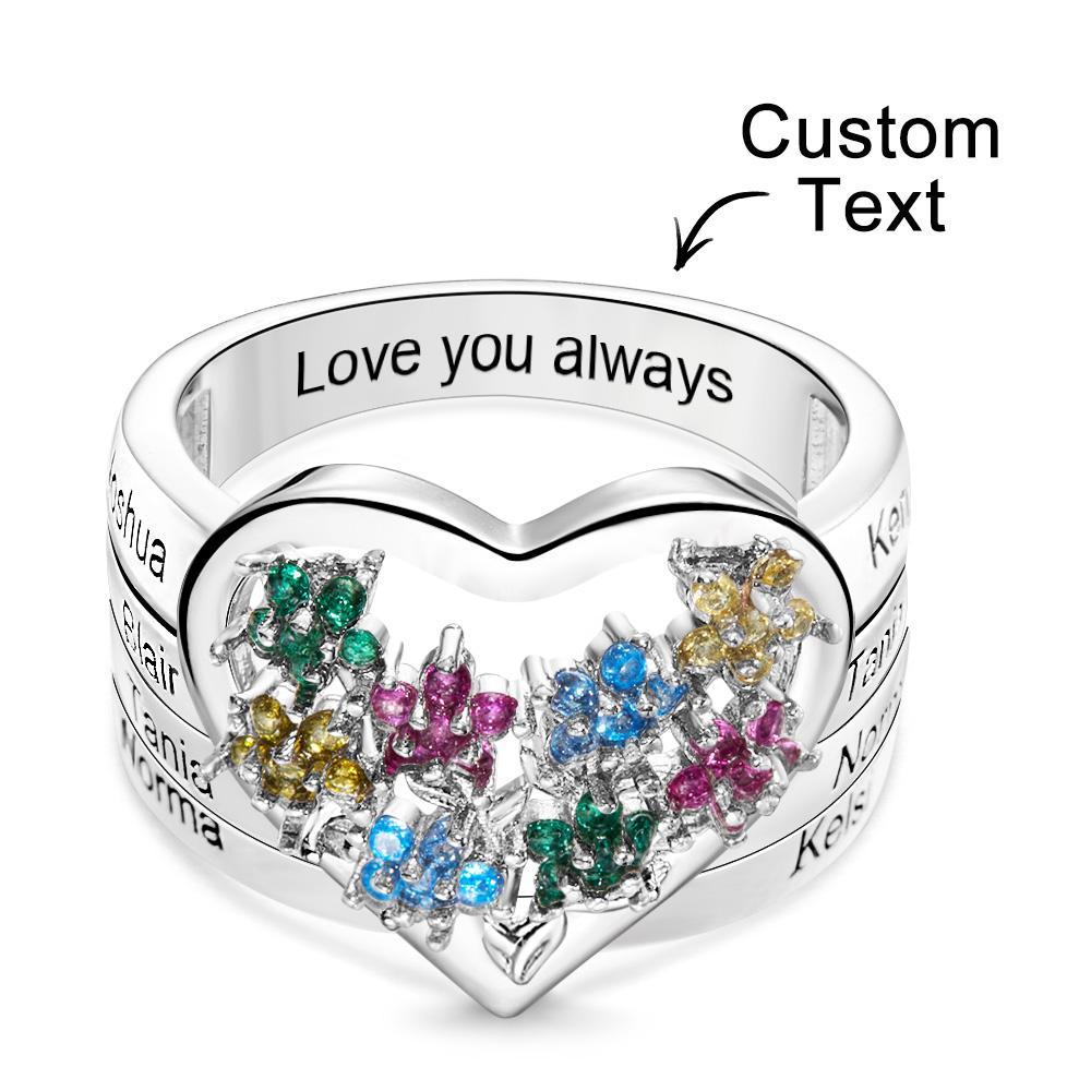Custom Birthstone Engraved Rings Creative Flowers Silver Gifts - yournamenecklaceuk