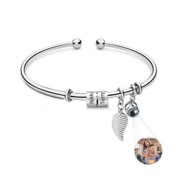 Personalized Photo Projection Bracelet Custom Number Of Optional Engravable Beads Jewelry Gift For Family - yournamenecklaceuk