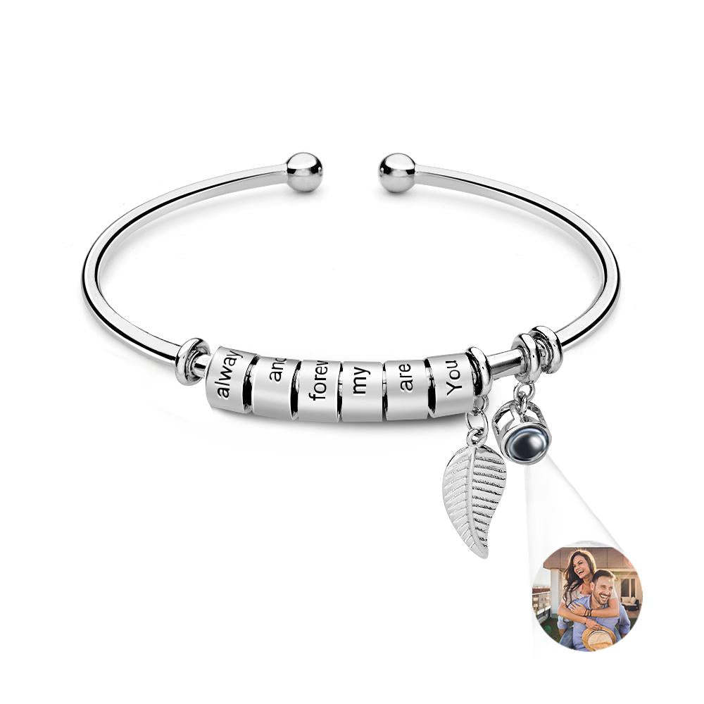 Personalized Photo Projection Bracelet Custom Number Of Optional Engravable Beads Jewelry Gift For Family - yournamenecklaceuk