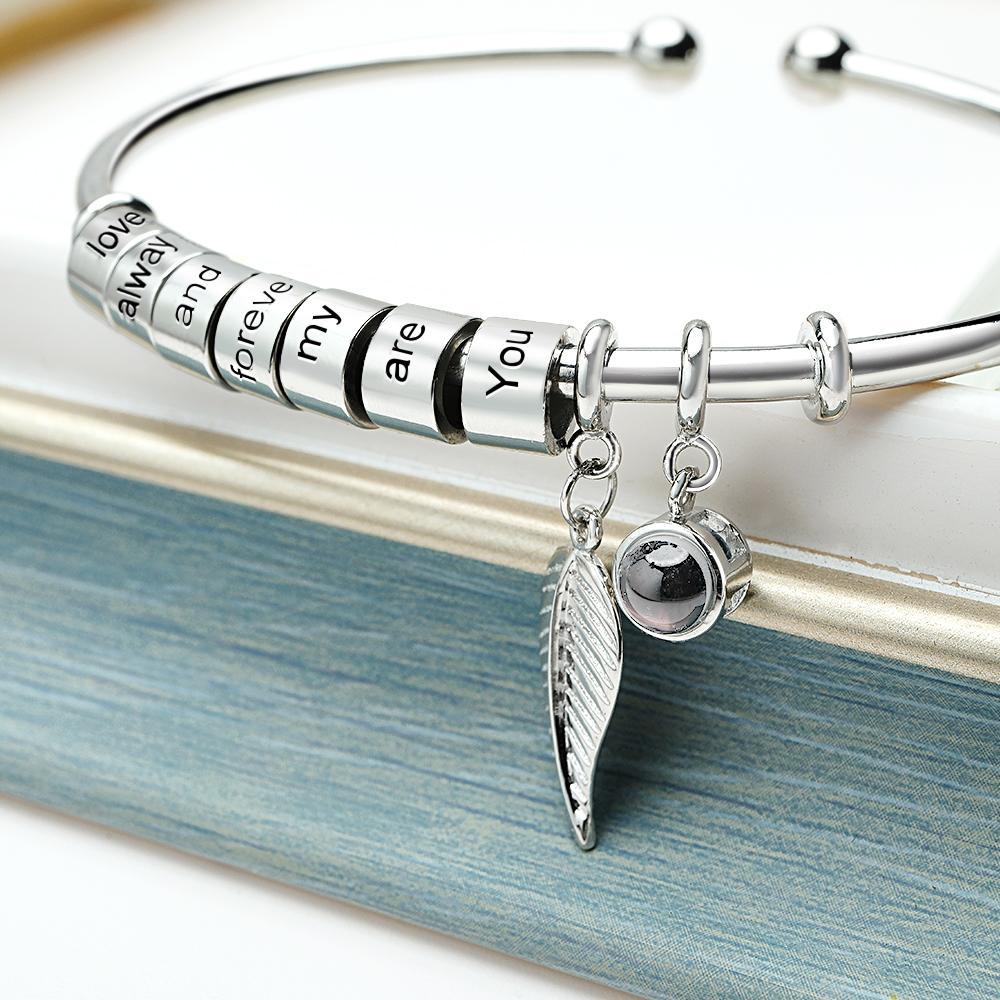 Personalized Photo Projection Bracelet Custom Number Of Optional Engravable Beads Jewelry Gift For Family - yournamenecklaceuk