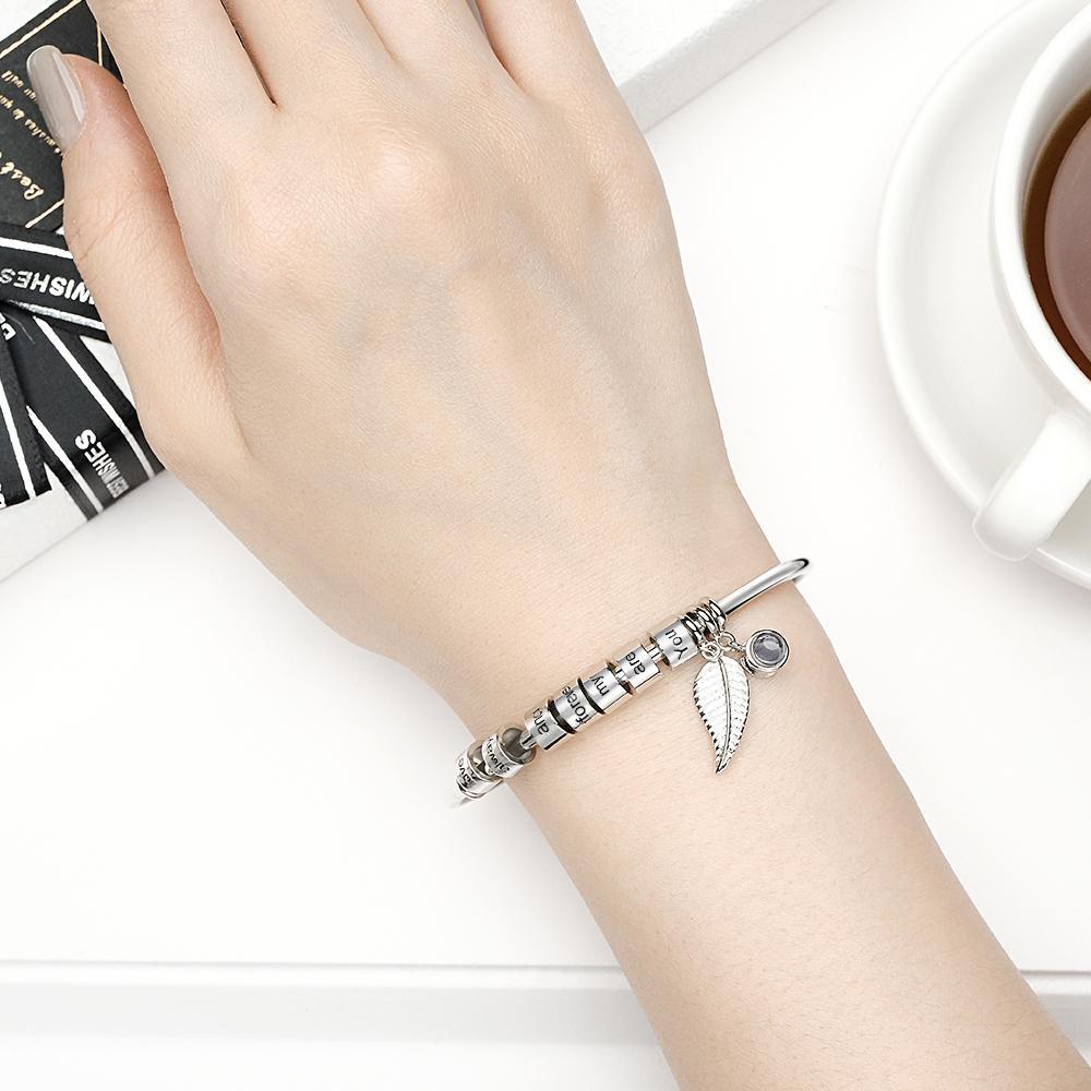 Personalized Photo Projection Bracelet Custom Number Of Optional Engravable Beads Jewelry Gift For Family - yournamenecklaceuk