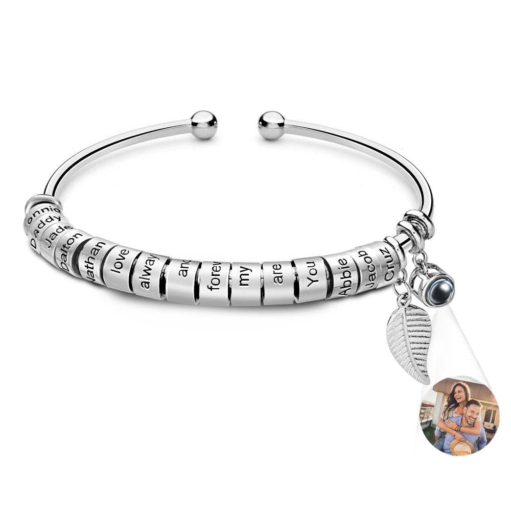 Personalized Photo Projection Bracelet Custom Number Of Optional Engravable Beads Jewelry Gift For Family - yournamenecklaceuk