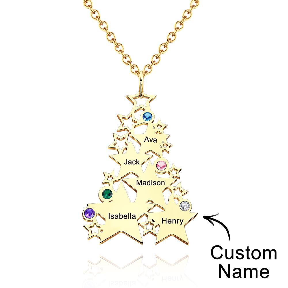 Custom Engraved Birthstone Necklace Star Christmas Tree Gifts - yournamenecklaceuk