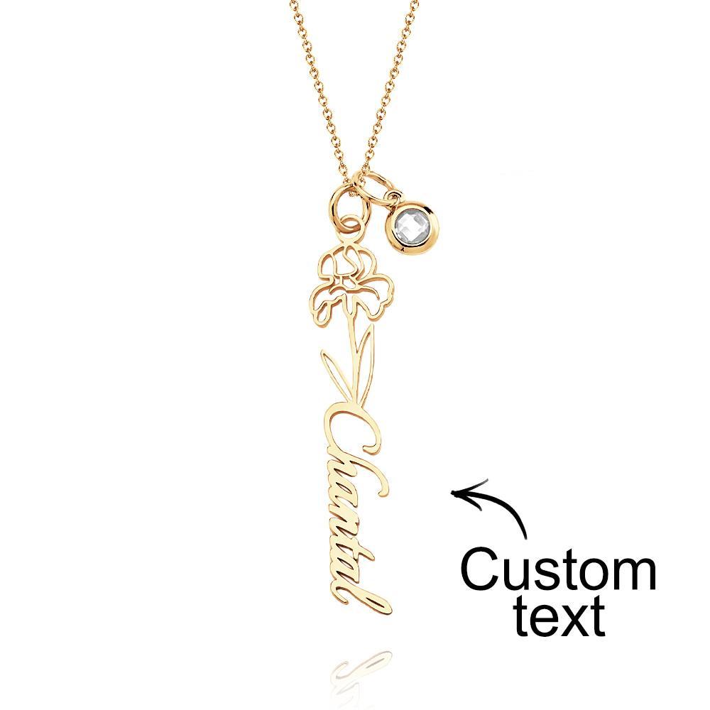 Custom Text Birth Flower Necklace with Birthstone Personalized Gift for Mom - yournamenecklaceuk