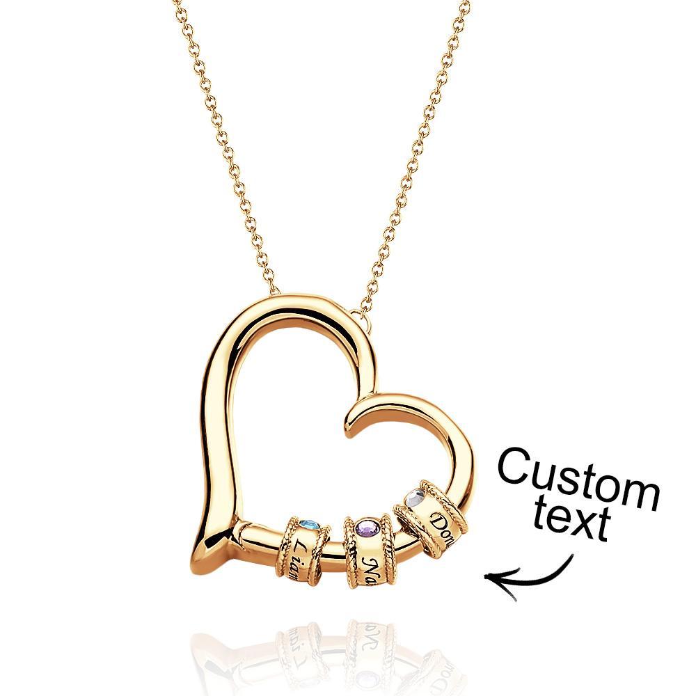 Custom Engraved Heart Necklace With Birthstone Beads Charming Necklace for Mom - yournamenecklaceuk