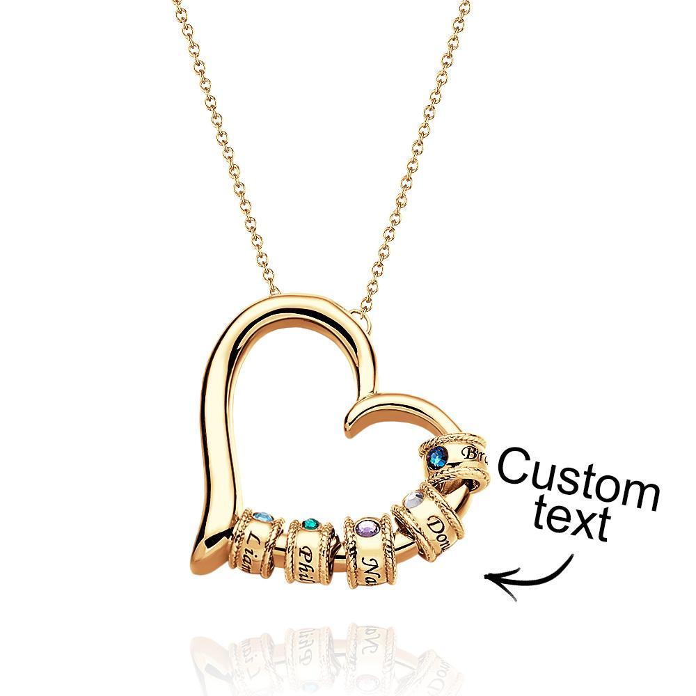 Custom Engraved Heart Necklace With Birthstone Beads Charming Necklace for Mom - yournamenecklaceuk