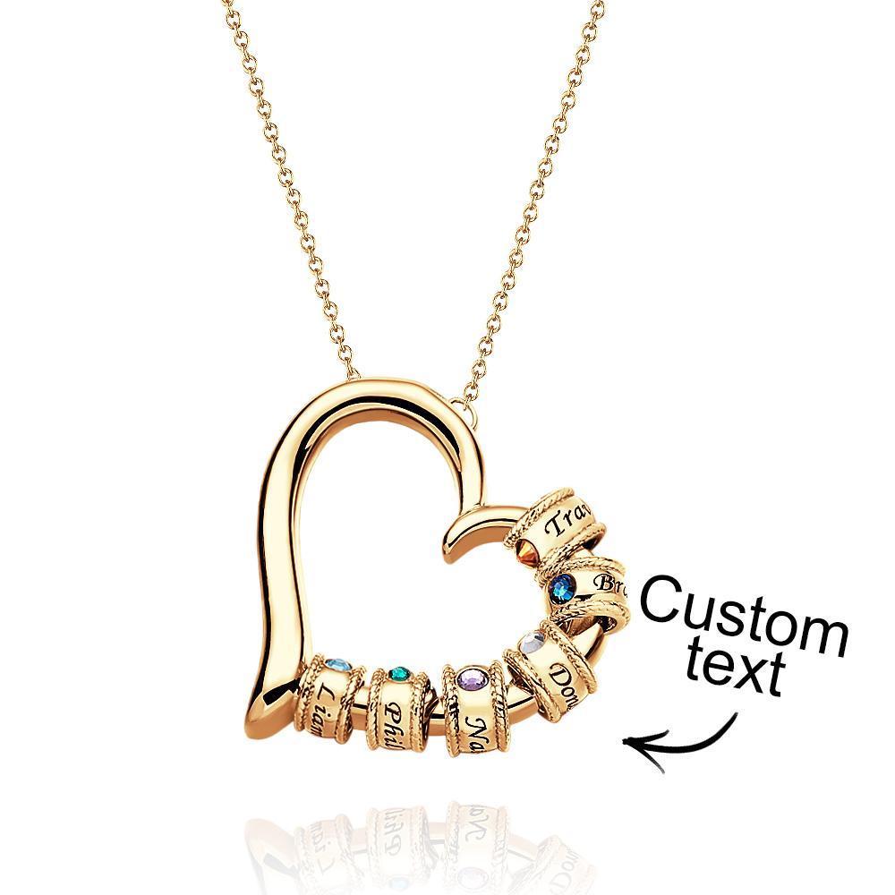Custom Engraved Heart Necklace With Birthstone Beads Charming Necklace for Mom - yournamenecklaceuk