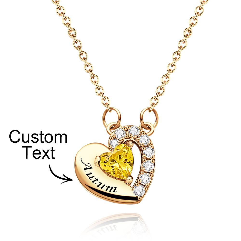 Engravable Birthstone Necklace Charming Heart Zircon Pendant Necklace For Girls - yournamenecklaceuk
